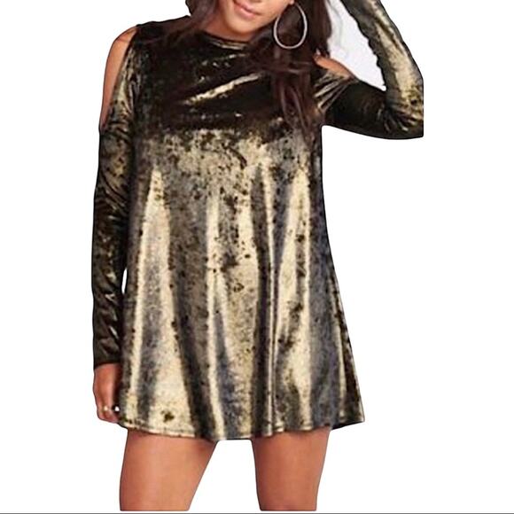 Show Me Your Mumu Stretch Crushed Velvet Cold Shoulder Teddy Tunic Dress XS NWT - Picture 4 of 13
